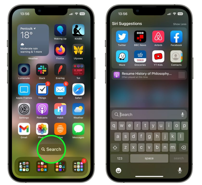 建阳苹果手机维修分享升级到 iOS 16 后，如何删除主屏幕上的搜索按钮 